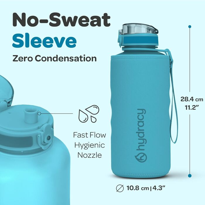 Гідраційна пляшка з фруктовим відсіком 2л, BPA-free, спортивна пляшка з часовими мітками, не протікає, без конденсату, для спорту та активного відпочинку, швидке пиття, аква блакитна