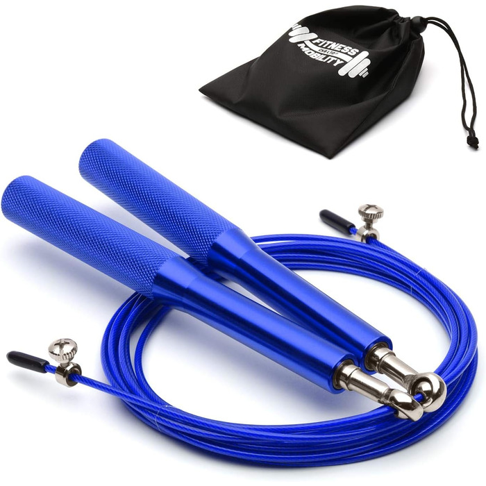 Скакалка CKB LTD Elite Speed-Springseil для дорослих, з сумкою, преміум-алюмінієві ручки, фітнес, регульований, 3 м, функціональне тренування, 1 шт., морської синій