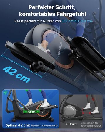 Еліптичний тренажер MERACH E33 для дому: 16 рівнів опору, самостійне живлення, до 150 кг, ультратихий, з додатком