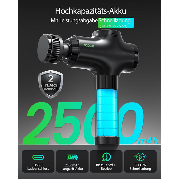 Масажер для тіла з охолодженням та підігрівом, тихий масаж глибоких м'язів проти болю в шиї та спині, LCD дисплей, ергономічний ручний масажер для дому та фітнесу, з сумкою