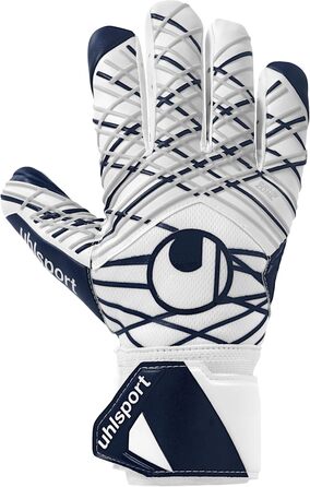 Воротарські рукавички uhlsport Supersoft HN - професійні для чоловіків та хлопчиків, з фіксацією пальців, білі/сині/срібні