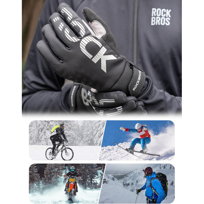 Велосипедні рукавички ROCKBROS для жінок та чоловіків, зимові, Thinsulate, теплі, сенсорні, для MTB, катання, альпінізму, бігу та активного відпочинку (XXL, Thinsulate)