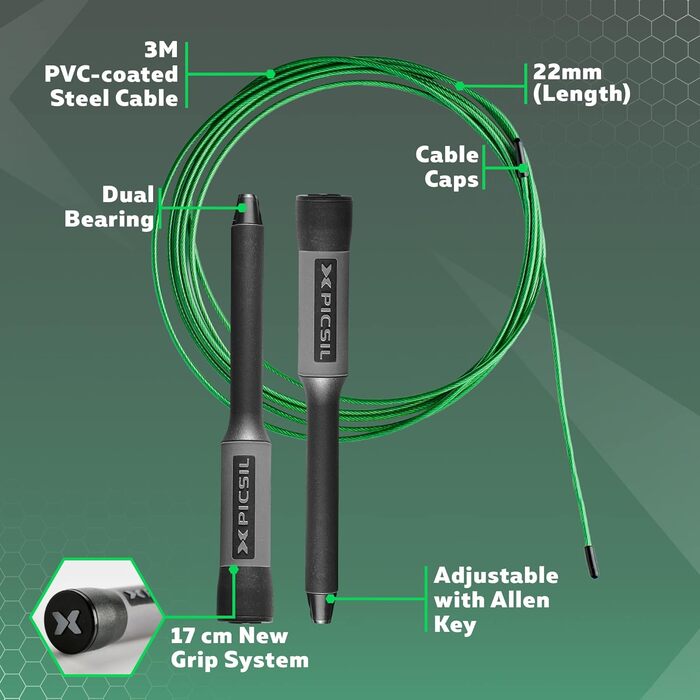 Picsil Sphinx Speed Rope – легке та міцне скакалка для кроссфіту, фітнесу, боксу, професійна скакалка з подвійним підшипником, високоякісні матеріали, чорна