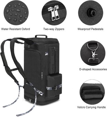 Спортивна сумка-рюкзак 3-в-1 для чоловіків з відділенням для взуття та вологих речей, чорна (22.4 x 10.6 x 11 дюймів)