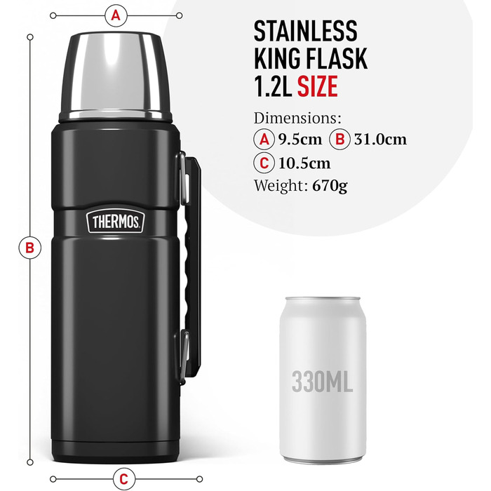 Термос сталевий King Thermosflasche блакитний 1,20л - нержавіюча сталь, абсолютно герметичний, з чашкою та ручкою, 12 год гарячий & 24 год холодний, придатний для миття в посудомийній машині, без BPA, блакитний 1200 мл