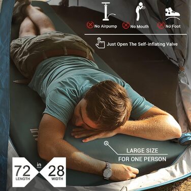 Саморозкладана туристична матрац для кемпінгу з memory foam, з вбудованим подушкам, 8 см, зелений