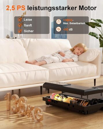 Біговий килимок Superun з нахилом 6% – бігове полотно для дому 2.5 PS з додатком та пультом дистанційного керування – біговий стіл max 136 кг з мульти-режимом та тренувальними курсами 110 см. Чорний