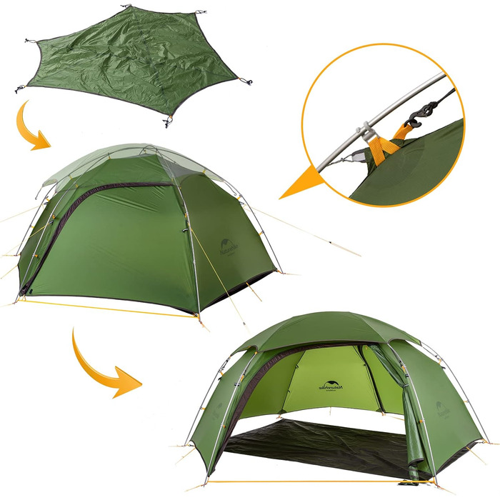 Намет Naturehike Cloud Peak: Ultraleicht 4-сезонний намет для кемпінгу на 2-3 особи, 20D, колір: Waldgrün