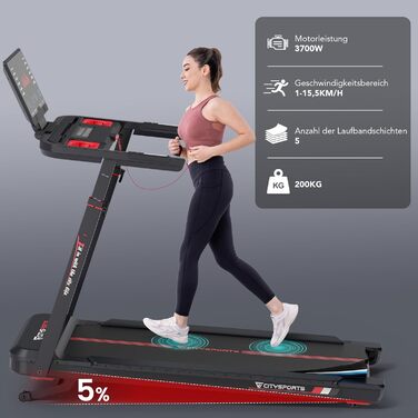Бігова доріжка для дому складана з нахилом, 15.5 км/год, до 200 кг, електрична, з LED дисплеєм та додатком