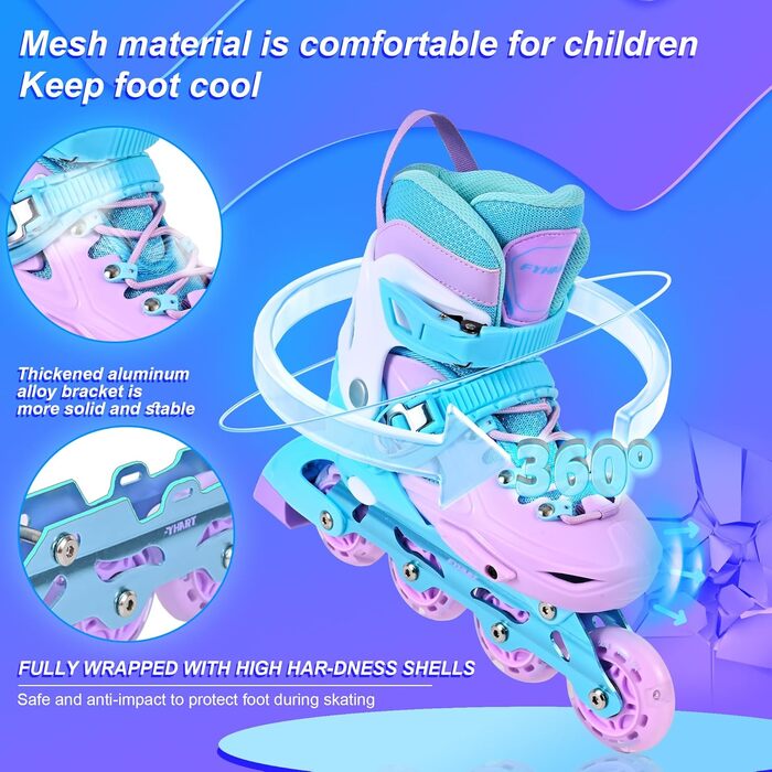 Дитячі ролики-інлайни для дівчаток з підсвічуванням коліс, фіолетовий колір. Підходять для початківців, для використання в приміщенні та на вулиці.