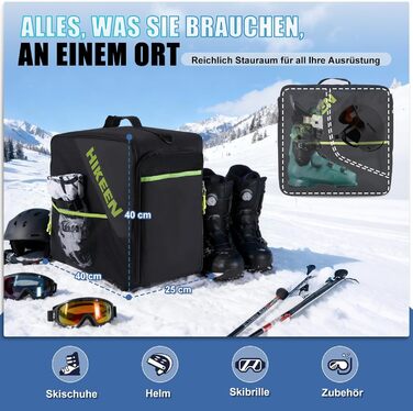 Чохол для лижних черевиків Hikeen з відділенням для шолома: містка сумка для лижних черевиків та шолома з вентиляцією, зручною конструкцією та EVA-вкладкою, з плечовими ременями, об'єм 40L