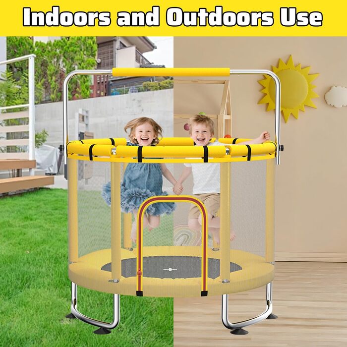 Дитячий батут з сіткою безпеки, регульованою поперечною перекладиною та гойдалкою, для хлопчиків та дівчаток 3-8 років (жовтий)