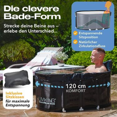 Тонна для криотерапії Eisbad, мобільна ванна для дорослих 120 см, комплект KOMFORT, чорний WeatherPro Bundle