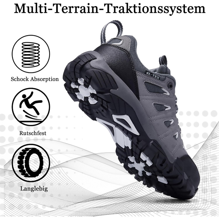 Туфлі для хайкінгу SHULOOK для жінок, водонепроникні, легкі, трекінгові, з антиковзким покриттям, для активного відпочинку, кемпінгу, риболовлі (41.5 EU, чорний/сірий)