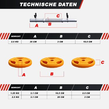 Набір гантелей GORILLA SPORTS® 20 кг (2 шт.) - ковані, гумові ручки, 30 мм, фіксуючі затискачі, ваги 4x1.25 кг / 4x2.5 кг