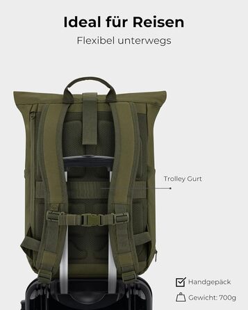 Рюкзак Johnny Urban Allen Medium зелений, роллтоп, водостійкий, 15 л, для ноутбука, унісекс, для університету, велосипеда, бізнесу, екологічний