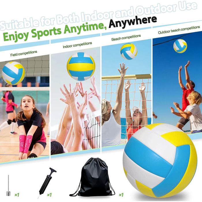 Волейбольний м'яч Aipwerer для пляжу та залу: водонепроникний, Soft Touch, жовто-блакитний, розмір 5