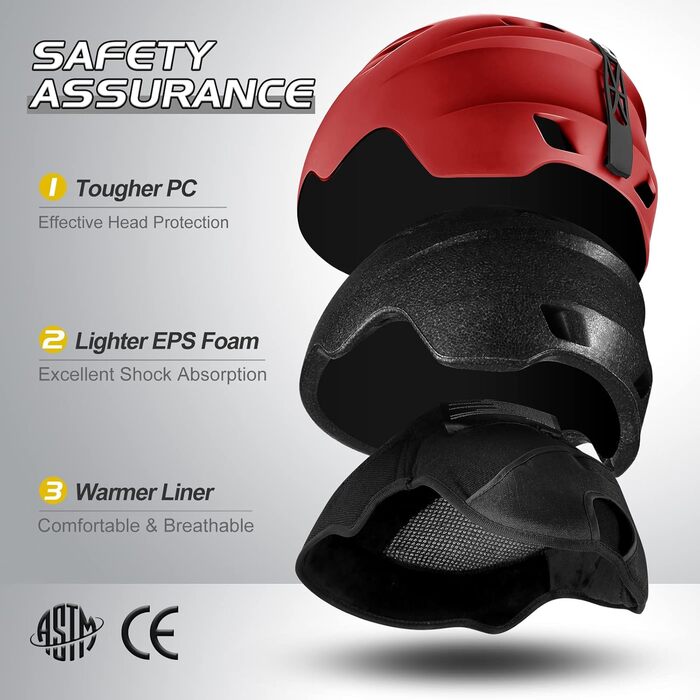 Шолом для лиж та сноуборду Odoland з маскою, червоний (52-55 см)