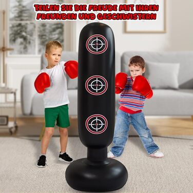 Надувний боксерський мішок для дітей 160 см з рукавичками та насосом для карате, таеквондо, MMA. Для хлопчиків та дівчаток 3-12 років