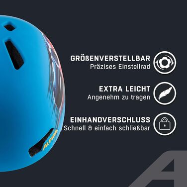 Дитячий велошолом ALPINA Hackney: легкий, міцний, з вентиляцією, LED (синій, M (51-56 см))