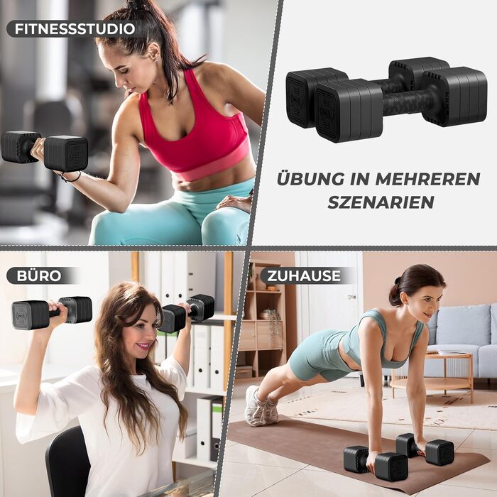 Набір гантелей Dripex регульовані 5 кг x2 або 2,5 кг x2, 6 швидкознімних дисків 0,5 кг/0,25 кг, чорний