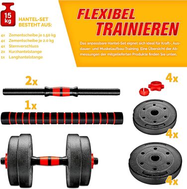 Набір гантелей 2-в-1 Hanteln Set 15-30 кг: регульовані гантелі, штанга та гантелі зі зірковими фіксаторами