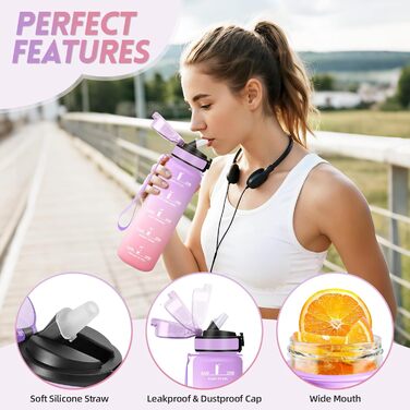 Фляга для води Motswedi з трубочкою, 1500 мл, BPA-Free, спортивна, непроливальна, для фітнесу, школи, подорожей, офісу, жовтогаряча