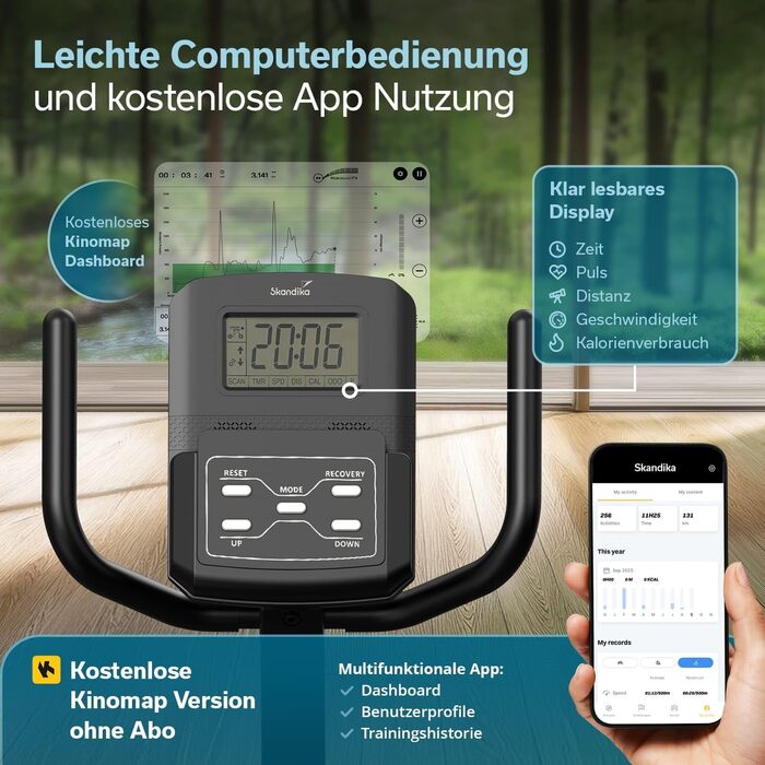 Ергометр велотренажер Skandika Liege P14/P8-H Comfort з Bluetooth та сенсорним екраном до 150 кг