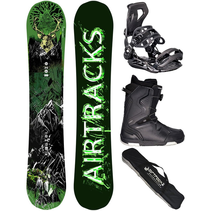 Airtracks Сноуборд-сет для чоловіків Freeride/Freestyle Forest King Carbon Wide Hybrid Rocker + кріплення Master + сноубордчі боти + сумка для сноуборду 153/156/160 см, сноуборд 156 см, боти Strong Atop 44