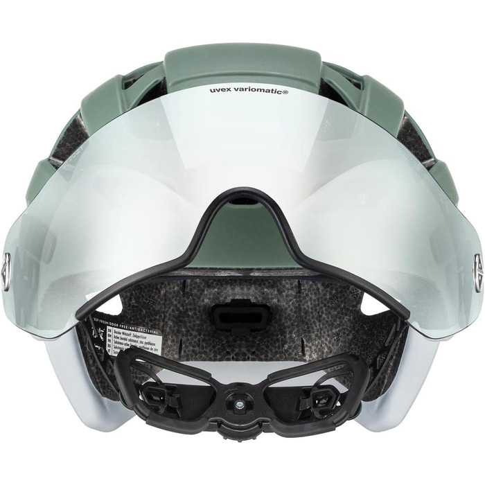 Велошолом Uvex Finale Visor V з візором і LED-ліхтарем, для міста, унісекс, мохово-зелений матовий, 52-57 см