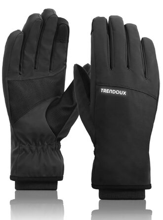 Терморукавички Trendoux для чоловіків та жінок: теплі, водонепроникні, вітронепроникні рукавички для велосипеда, катання на лижах, бігу з підтримкою сенсорного екрану та м'яким флісовим підкладкою, чорні