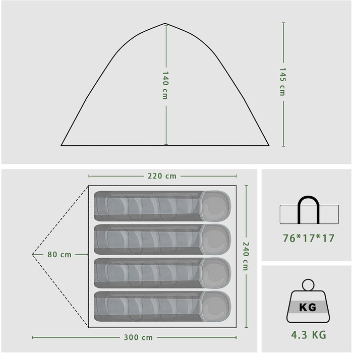 Намет для кемпінгу з тамбуром, намет для 2-4 особи, водонепроникний PU5000, для відпочинку, подорожей, трекінгу, саду, куполоподібний, ультралегкий, рюкзак, 2025, армійний зелений (Pop Up)