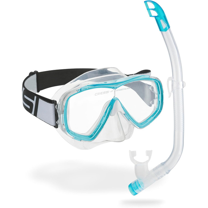 Маска Cressi Estrella Jr для снорклінгу та дайвінгу, прозора/аквамарин + трубка