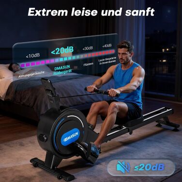 Гребний тренажер DMASUN для дому з магнітною системою опору, 16/32 рівні навантаження, LCD-дисплей, до 160 кг, чорний