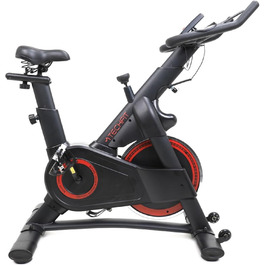Велотренажер TechFit Professional Indoor Cycle з маховиком 20 кг, магнітним опором (99 рівнів), Bluetooth, дисплеєм, кріпленням для планшета, алюмінієвими педалями та регульованим кермом. Максимальна вага користувача: 200 кг. Розміри: 117x107x53 см