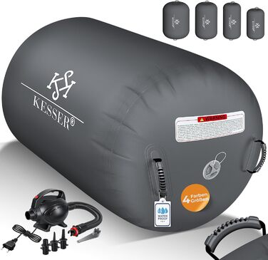 Надувна Airtrack KESSER® | з сумкою та електричним насосом | для акробатики, йоги, фітнесу, балансу, спорту, тренувань | 100 x 60 см, антрацит