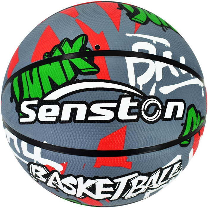 Баскетбольний м'яч Senston, розмір 7, з насосом, для вулиці, антиковзаюча поверхня, відмінне зчеплення (Сірий/Червоний)