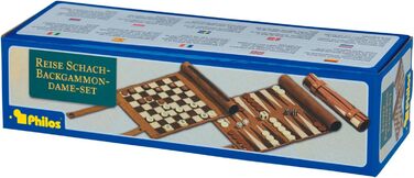 Дорожній набір для шахів, нардів і шашок Philos 2801, штучна шкіра, складний, розмір поля 25 мм