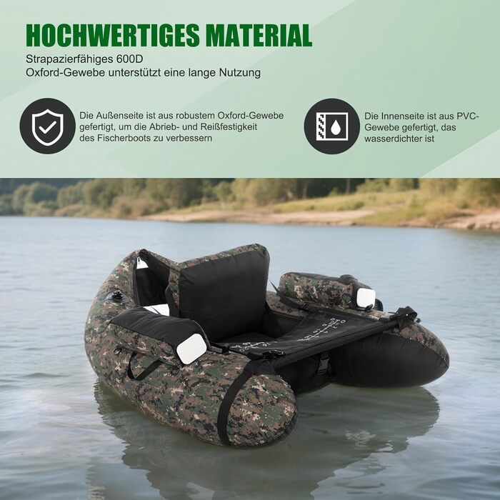 Надувне човен Leadzm для риболовлі, 150 кг, з насосом та тримачами для вудок