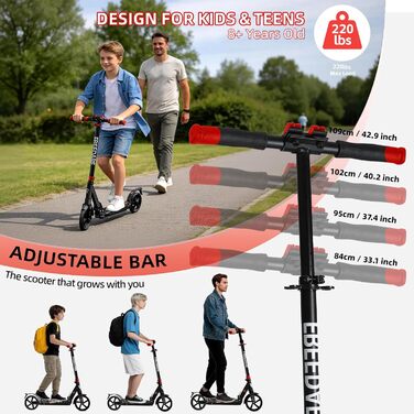 Самокат FREEDARE Cityroller складний для дітей та дорослих, колеса 200 мм, до 100 кг (Чорно-червоний)