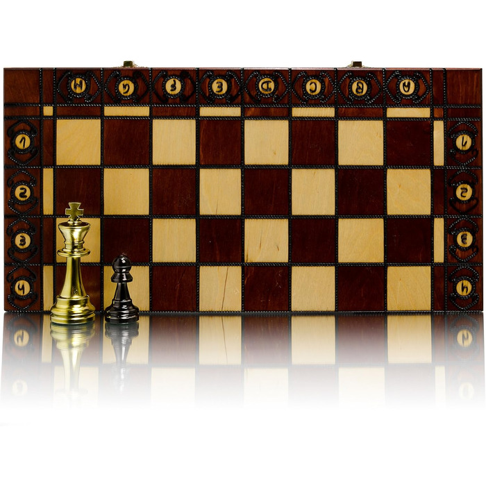 Шаховий набір Staunton 40см, фігури з металізованого пластику, дерев'яна шахівниця, фігури з металевим навантаженням, жовтий колір