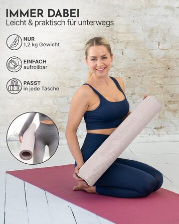 Килимок для йоги NEOLYMP - неслизький, для захисту суглобів - 183x61 см - PVC - для йоги, пілатесу - з E-book та відео-управами (Taupe)