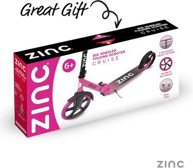 Самокат дитячий Zinc Big Wheel Pink/Black для дітей від 6 років, складаний, колеса 200мм, гальмо, до 100 кг