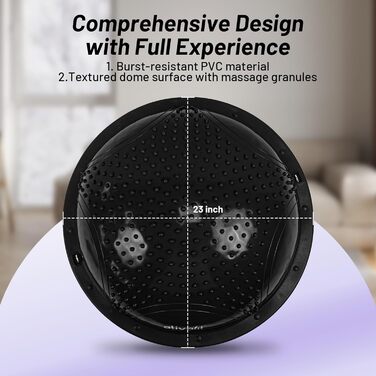 Йога-балансборд Ativafit 60см, до 300 кг, з помпою та експандером. Чорний фітнес-м'яч для балансу, йоги та силових тренувань