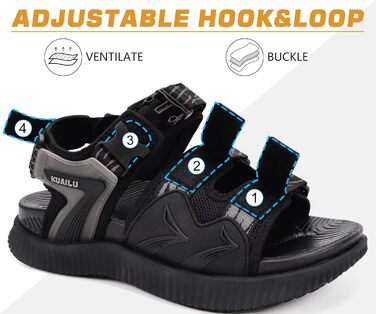Чоловічі трекінгові сандалі KuaiLu: зручні ортопедичні сандалі для піших прогулянок та активного відпочинку (48 EU, чорний)