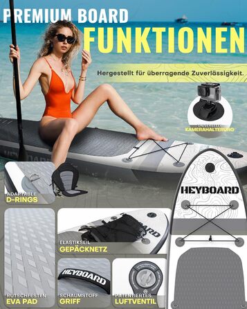 Надувна SUP-дошка HEYBOARD 320x81x15 см з аксесуарами: рюкзак, регульоване весло, ручний насос, страхувальний шнур, знімний плавник