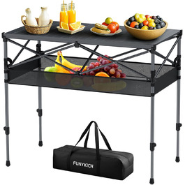 Складаний туристичний стіл FUNYKICH 82x40 см з регулюванням висоти (44/70 см), з сітчастою кишенькою, для пікніка, кемпінгу, BBQ, саду, партії. Розміри: 100x50x(70/87) см