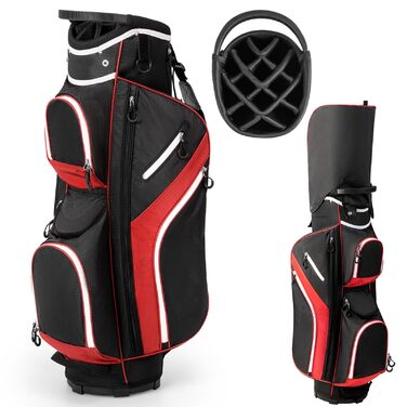 Сумка для гольфу LIFEZEAL Stand Bag з 14 відділеннями, з підтримкою, з ременем, тримачем для напоїв, 9 кишень, ізольованою кишенею, тримачем для парасольки, для чоловіків та жінок (червона)