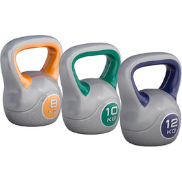 Kettlebell GORILLA SPORTS пластиковий 2–20 кг, набір 30 кг (8+10+12 кг), гиря для фітнесу та тренувань, окремо або в комплекті, з підставкою/без, для дому та спортзалу