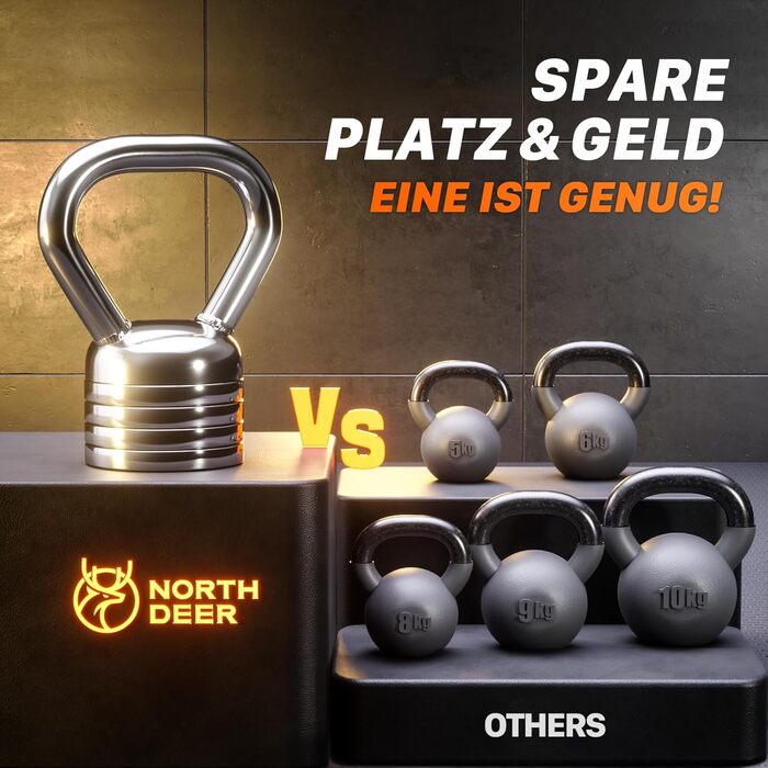 Кетлбел Northdeer сталевий регульований 5/10 кг - гиря для силових тренувань, фітнесу та домашніх тренувань